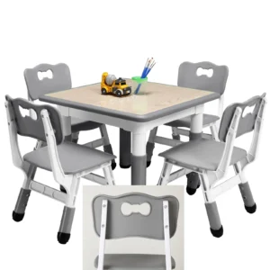 Kids Table and 4 Chairs Set, Height Adjustable