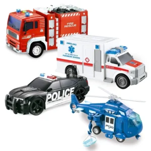 Joyfy 4 Packs Emergency Vehicle Playset Friction Powered